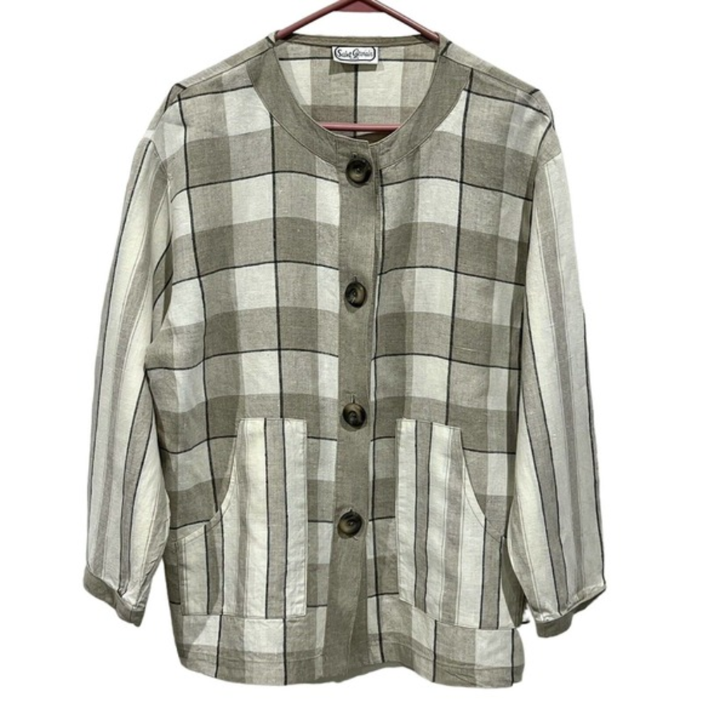 Vintage Saint Germain Paris Button Up Jacket 100%‎ Linen Women’s Small